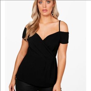 Boohoo Plus Open Shoulder Wrap Top